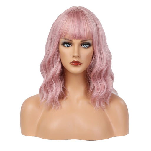 Short Curly Light Pink Heat Resistant Fiber Human Hair Wig