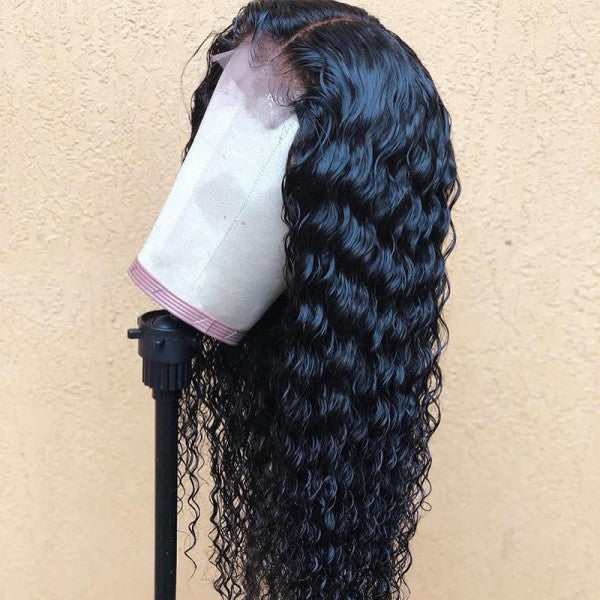 Deep Wave Virgin Human Hair 180% Density Lace Front Wig For Black Women