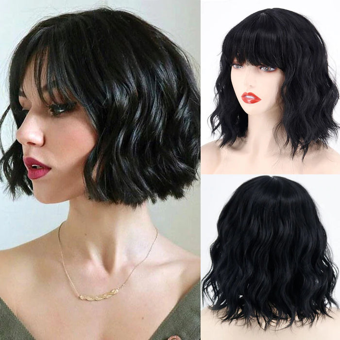 Short Wavy Bob Wig with Air Bangs