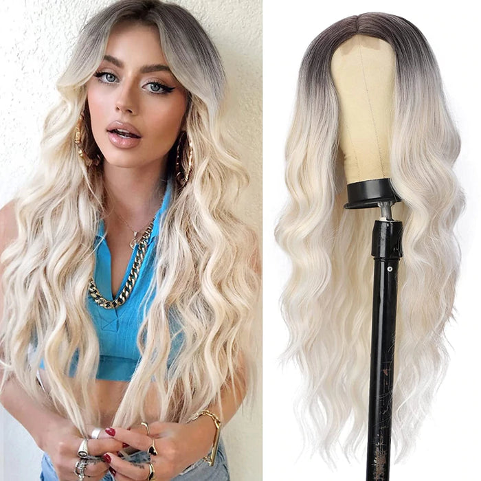 Ins Hot Brown Mixed Blonde Long Wavy Mini Lace Front Wigs