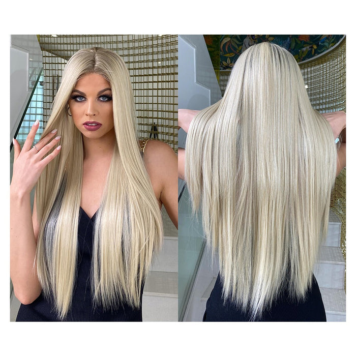 Long Straight Front Lace igh Density Synthetic Human Hair Wig