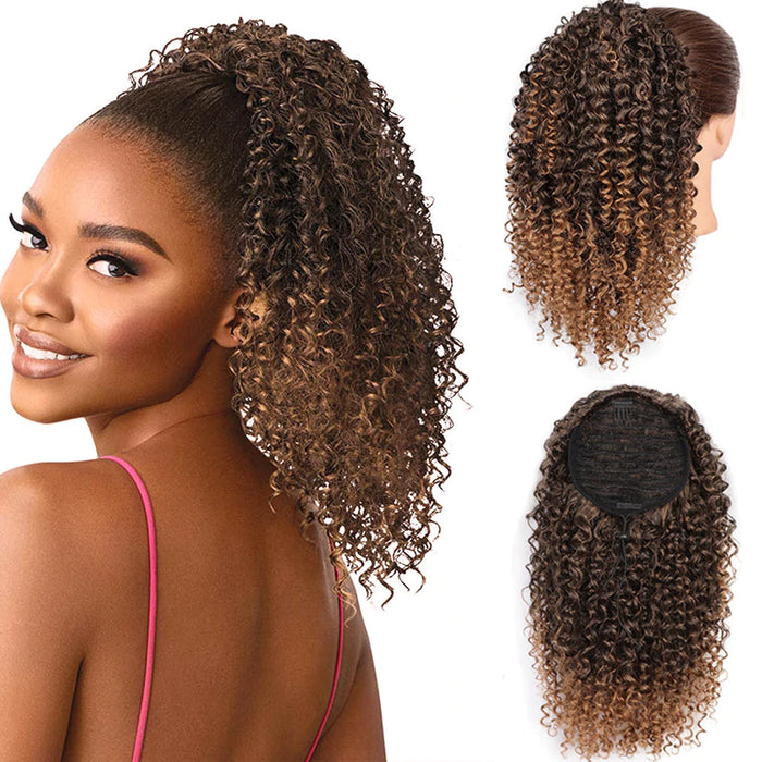 Ombre Color Drawstring Curly Ponytail