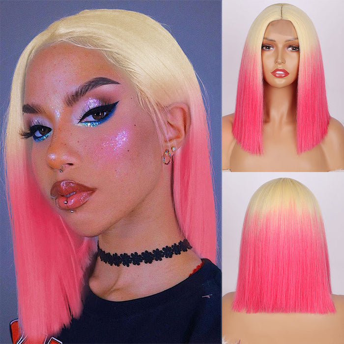 Ins Hot Ombre Blonde Pink Bob Mini Lace Wigs