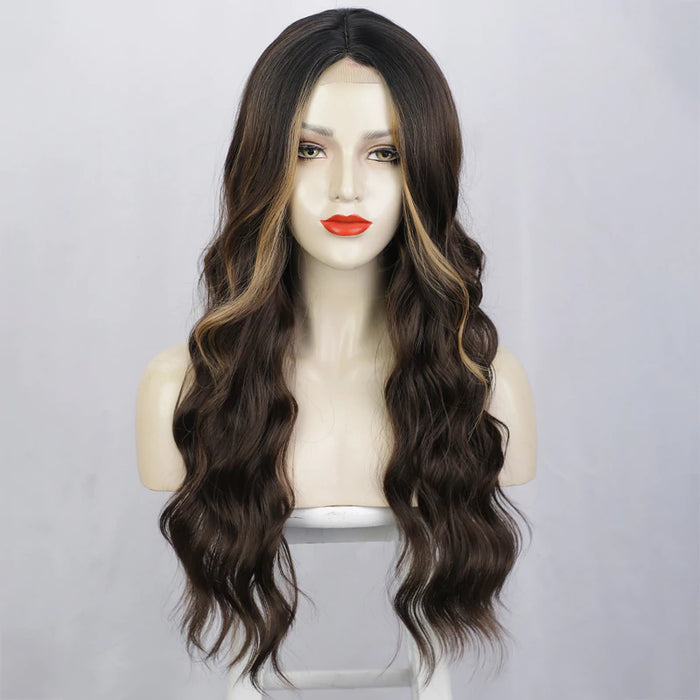 Ins Hot Brown Mixed Blonde Long Wavy Mini Lace Front Wigs