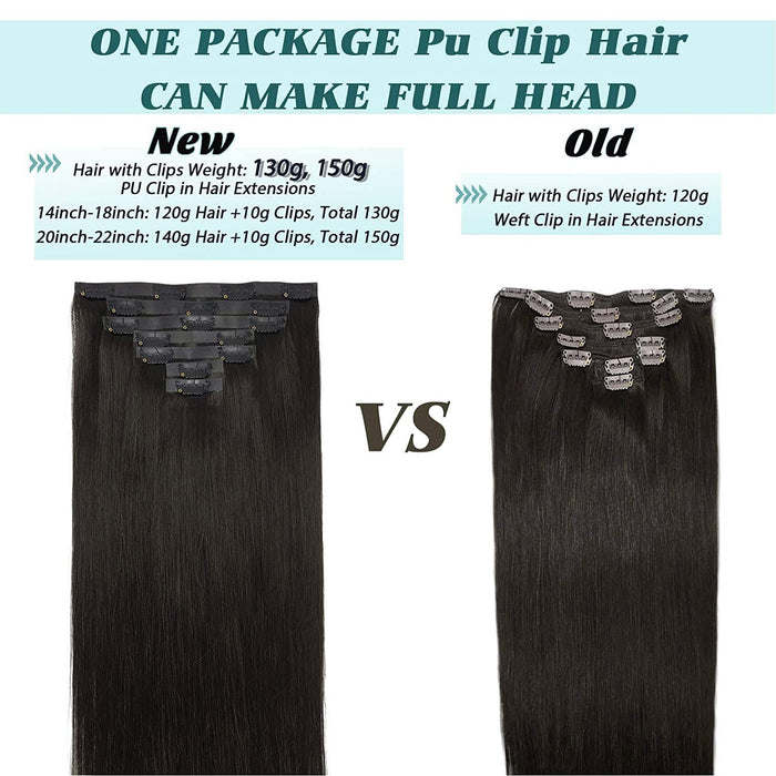 Double Drawn Real Raw Virgin Natural Invisible Seamless Clip in 100% Human Hair Extensions with Cuticle