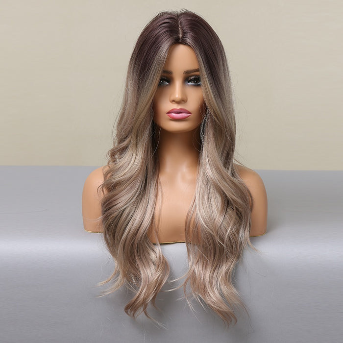 Wavy Synthetic Wig for Women Brown Light Ash Blonde Wigs Dark Root High Temperature