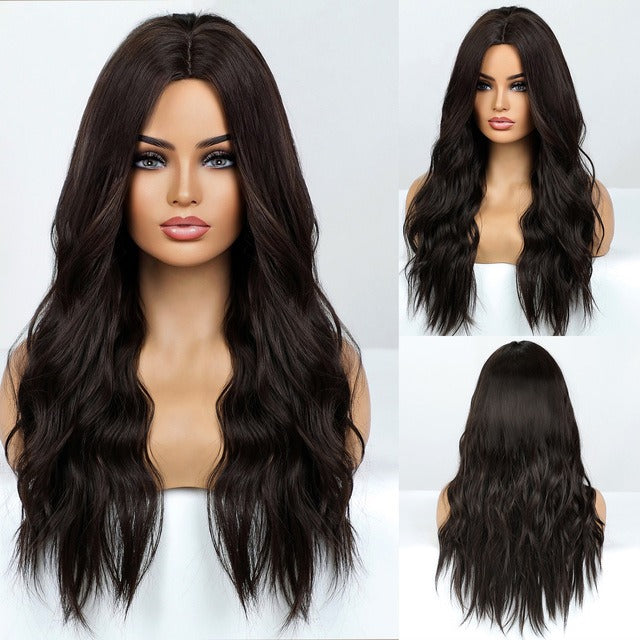 Wavy Synthetic Wig for Women Ombre Brown Light Ash Blonde Wigs Dark Root High Temperature