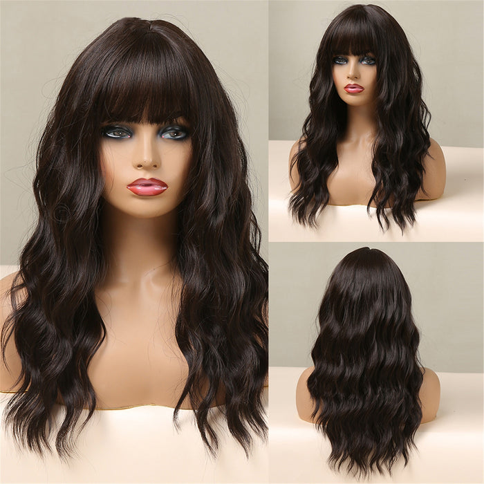 Brown Ash Blonde Synthetic Wig for Women Long Layered Wavy Wigs with Bangs Daily Costume