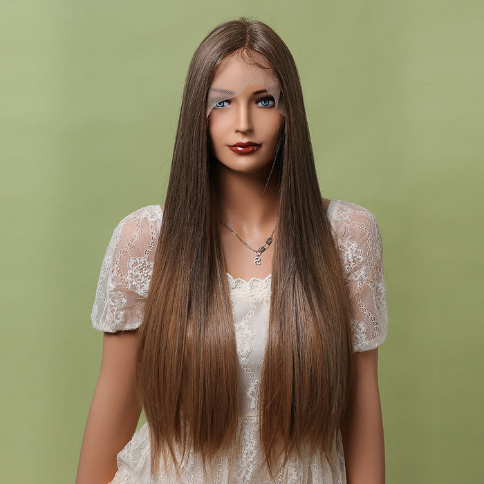 Brown Lace Front Wigs Synthetic Long Straight Hair Wig with Baby Hair