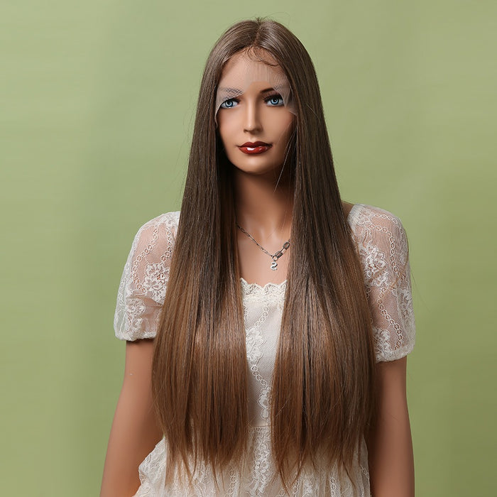 Brown Lace Front Wigs Synthetic Long Straight Hair Wig with Baby Hair