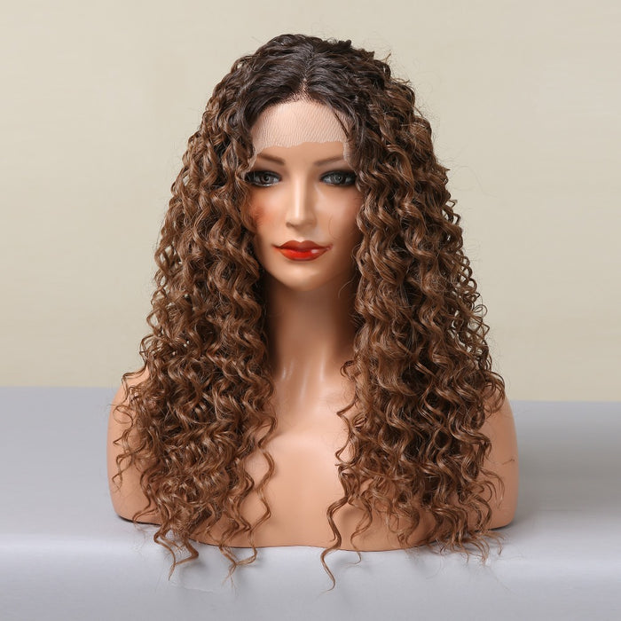 Curly Lace Front Wig for Black Women Ombre Black Brown Kinky Curly Synthetic Wig transparent lace frontal wigs