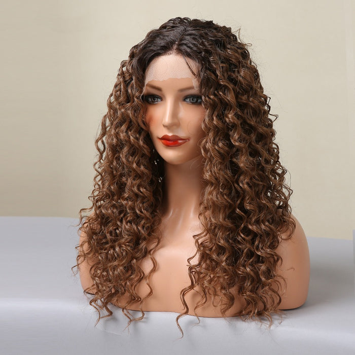 Curly Lace Front Wig for Black Women Ombre Black Brown Kinky Curly Synthetic Wig transparent lace frontal wigs