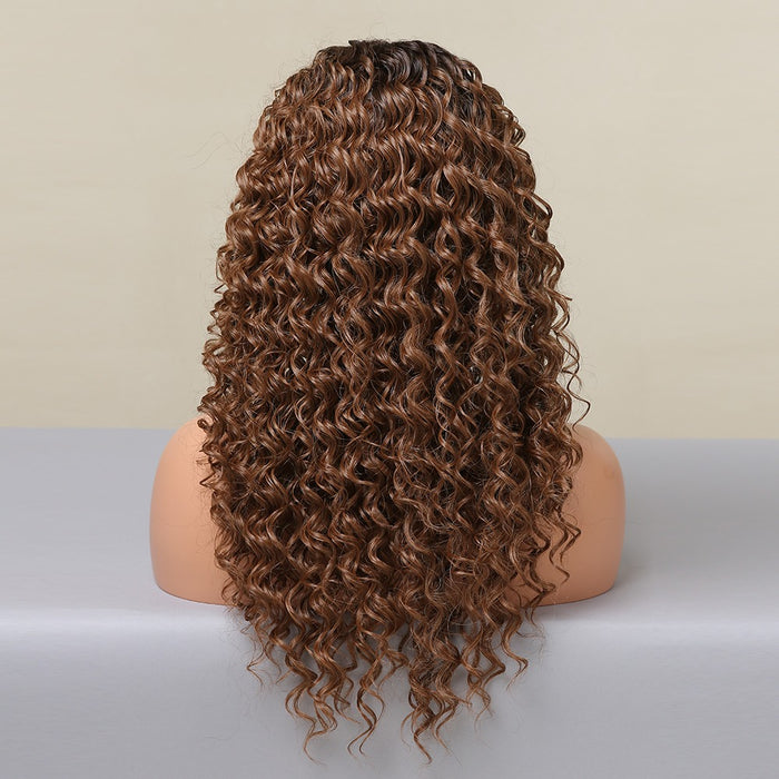 Curly Lace Front Wig for Black Women Ombre Black Brown Kinky Curly Synthetic Wig transparent lace frontal wigs