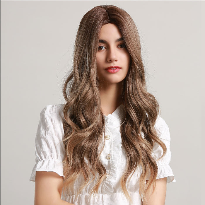 Dark Brown Ombre to Light Brown Long Water Wave Wigs for Women Curly Natural Hair Heat Resistant Synthetic Wigs