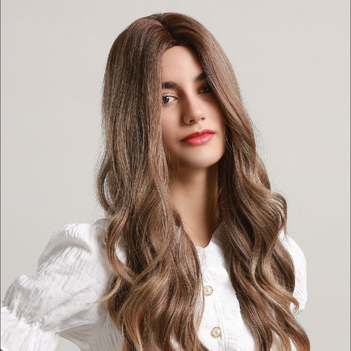 Dark Brown Ombre to Light Brown Long Water Wave Wigs for Women Curly Natural Hair Heat Resistant Synthetic Wigs