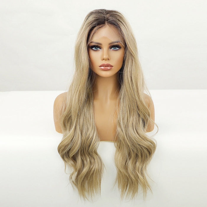 Synthetic Wigs Long Wavy Hair Brown Gradient Blonde Hair Heat Resistant Lace Front Wig