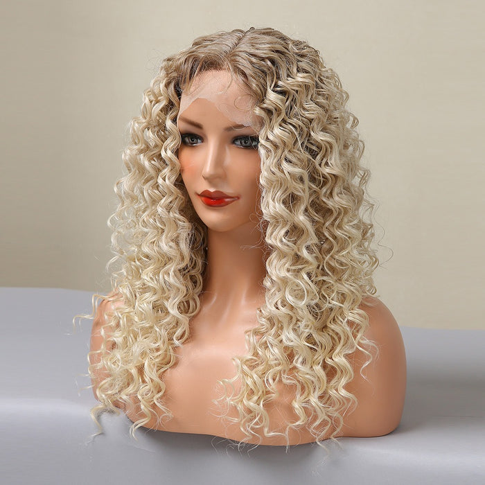 Lace Wig Hair Synthetic Ombre Blonde Kinky Curly Hair Wigs for Women Natural with Baby Hair