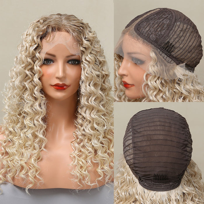 Lace Wig Hair Synthetic Ombre Blonde Kinky Curly Hair Wigs for Women Natural with Baby Hair