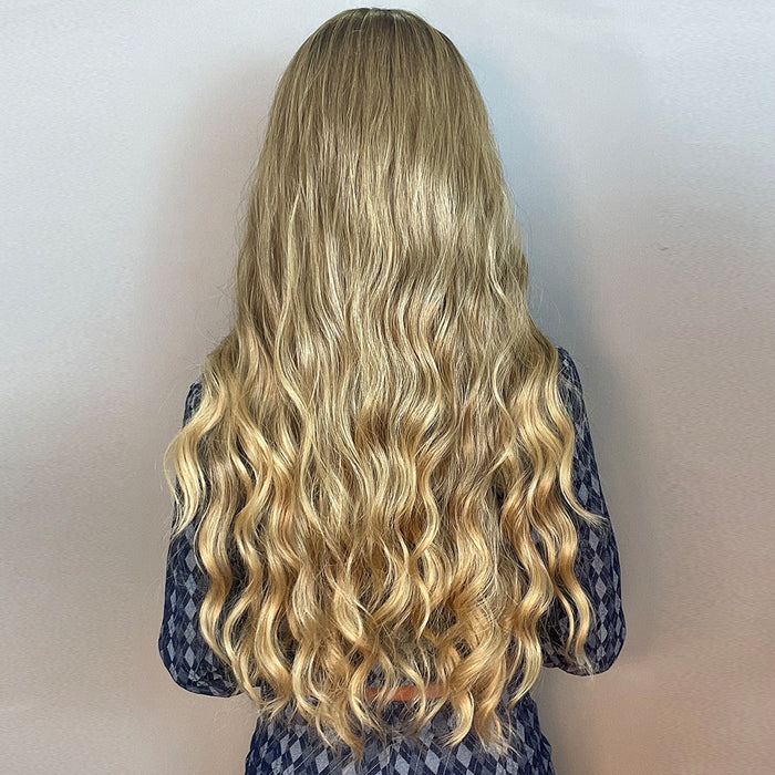 Long Body Wave Synthetic Wigs Middle Part Natural Dark Brown Blonde Cosplay Wigs for Women Heat Resistant Fiber