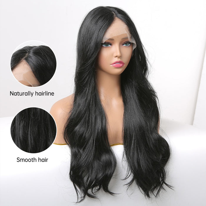 Natural Black Long Synthetic Lace Wig Brown Body Wave Lace Wigs