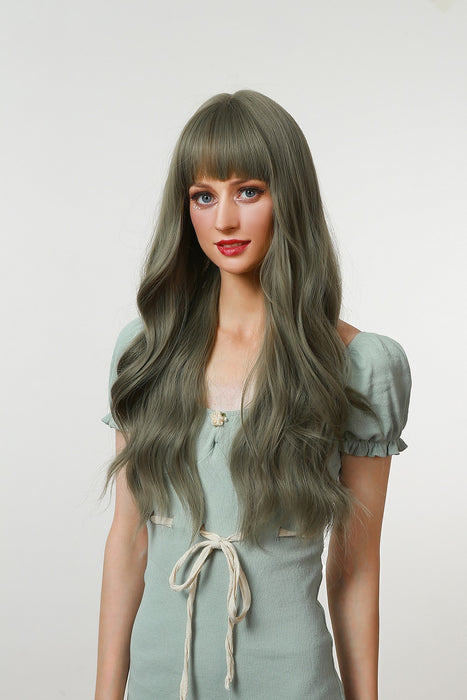 Olive Grey for Women Long Super Wave with Bangs Synthetic Wigs Wholesale Wigs Curly Jewish Wig