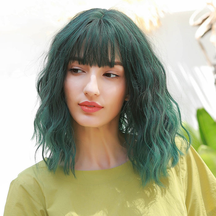 Green Medium Long Body Wig with Wigs for Women Synthetic Hair Halloween Wig