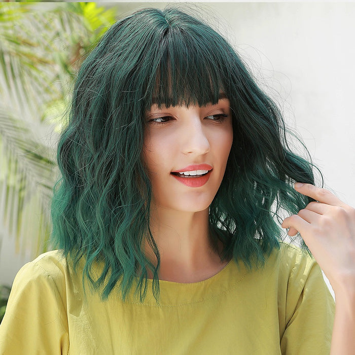 Green Medium Long Body Wig with Wigs for Women Synthetic Hair Halloween Wig