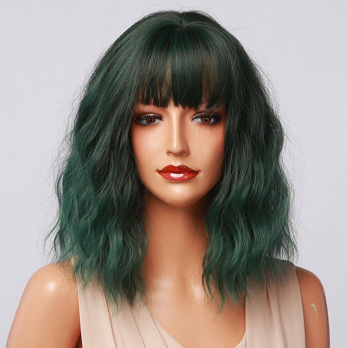 Green Medium Long Body Wig with Wigs for Women Synthetic Hair Halloween Wig