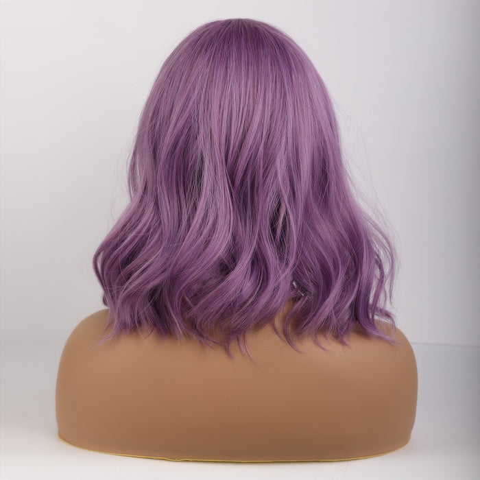 Purple Medium Long Loose Body Wave Wig with Bangs Daily Natural Wigs for Women Synthetic Hair