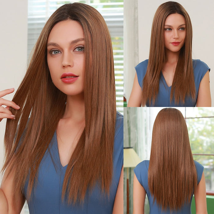 Synthetic Wig with Lace Front Silky Straight Synthetic Lace Part Wigs for Black Women