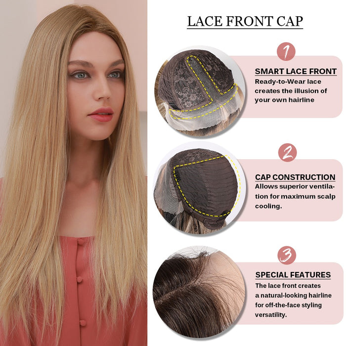 Transparent Lace Front Wig Straight Lace Synthetic Lace Wigs Brown Golden Blonde