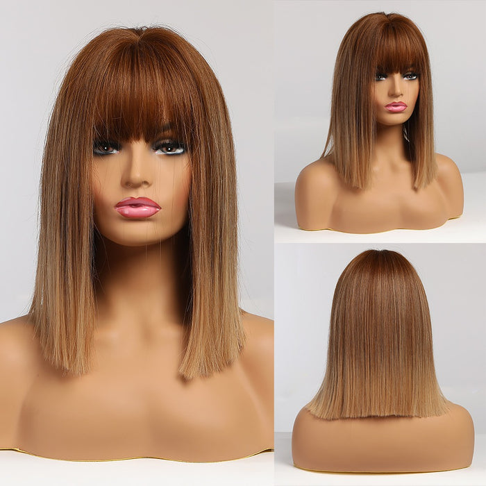 Short Straight Hair Bobo Wigs with Bangs Synthetic Wigs For Women Synthetic Bob Wigs