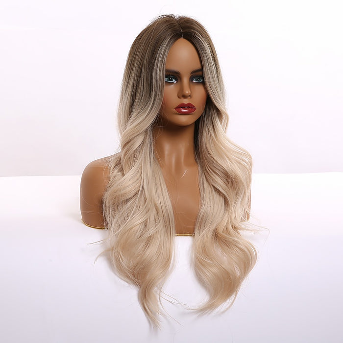 Curly Synthetic Wig Wavy Ombre Brown Blonde Synthetic Wigs Middle Part Wigs for Black Women