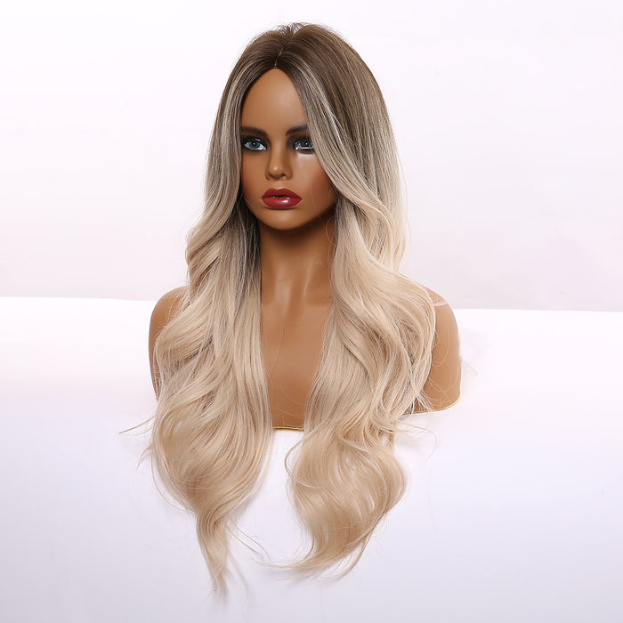 Curly Synthetic Wig Wavy Ombre Brown Blonde Synthetic Wigs Middle Part Wigs for Black Women