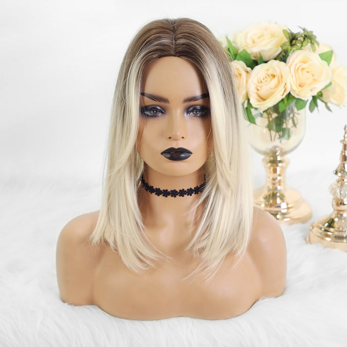 Dark Brown Ombre to Platinum Synthetic Wigs for White Black Women Bob Wigs Synthetic