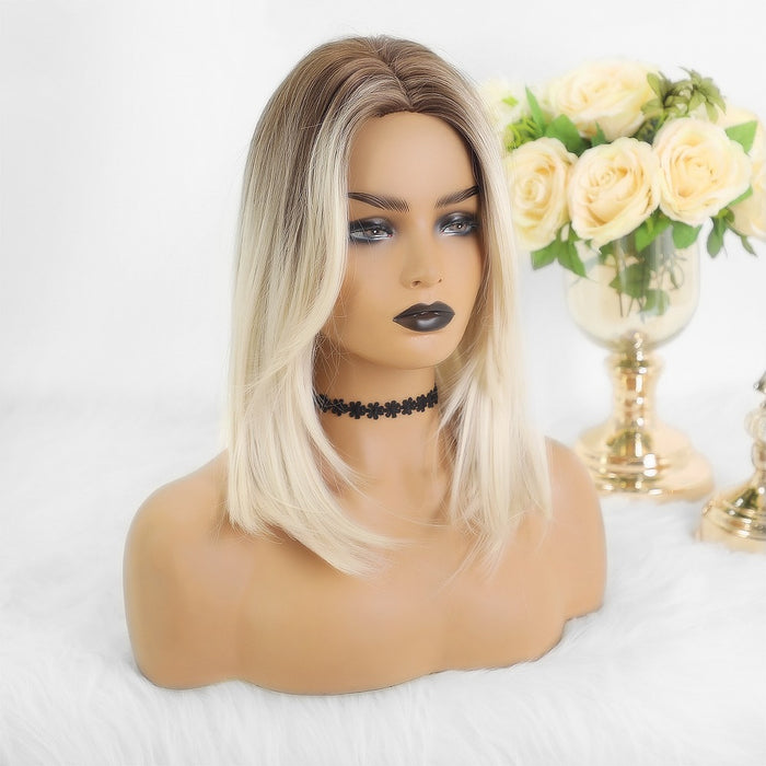 Dark Brown Ombre to Platinum Synthetic Wigs for White Black Women Bob Wigs Synthetic