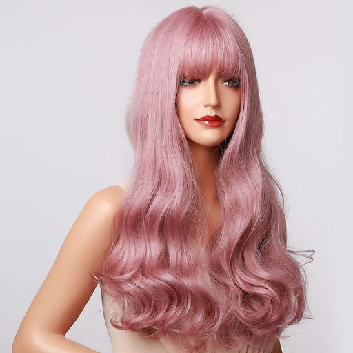 Light Purple Pink Wigs Wavy with Bangs High Temperature Fiber Gift Synthetic Wig for Women