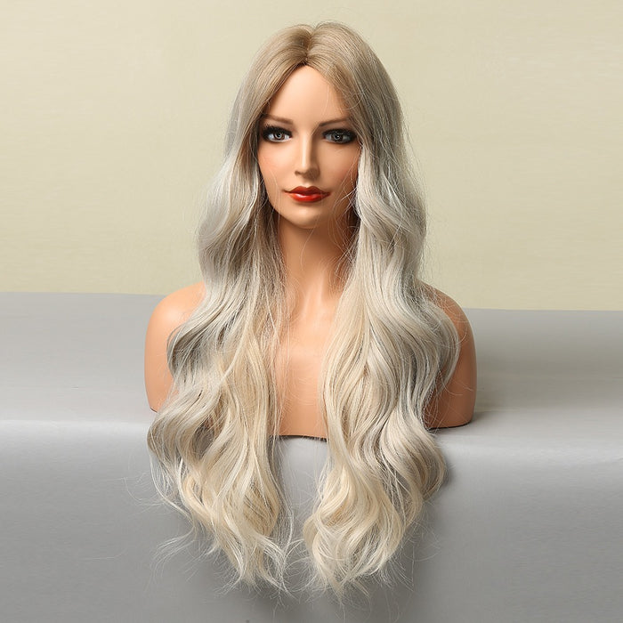 Long Wavy Synthetic Wig for Women Brown Platinum Blonde Heat Resistant Synthetic Hair Wigs