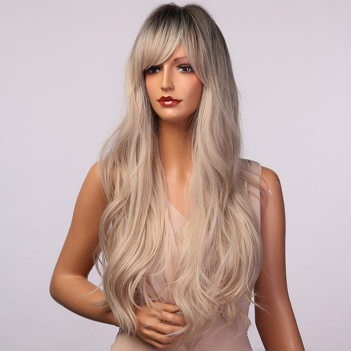 Long Wigs Ombre Black Blonde White Synthetic Wigs High Temperature Hair for Black Women Afro with Bangs