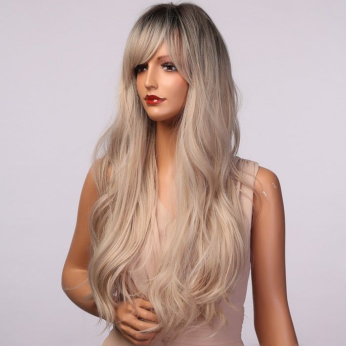 Long Wigs Ombre Black Blonde White Synthetic Wigs High Temperature Hair for Black Women Afro with Bangs