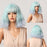 Short Bob Wavy Synthetic Wigs with Bangs Light Green Sky Blue Cosplay Party Lolita Cute Wigs for Women Girl