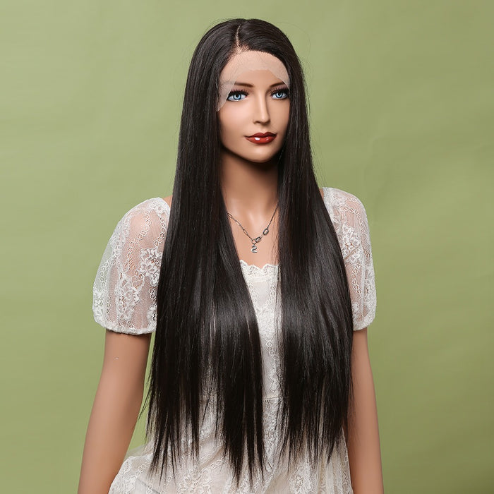 Dark Brown Black Lace Front Synthetic Wigs Baby Hair Lace Wigs for Women High Density Hair Wigs