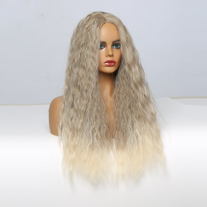 Long Deep Wave Middle Part Hair Wigs Ombre Gray Brown Blonde Wigs for Black Women afro synthetic wigs