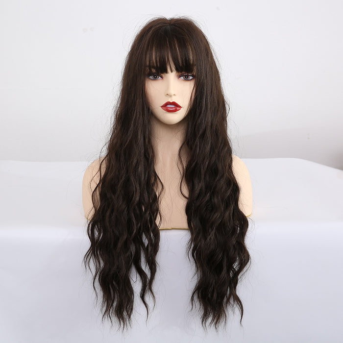 Water Wave Wigs With Bangs Natural Curly Dark Brown Synthetic Wigs for Black Women Afro Wig Synthetic