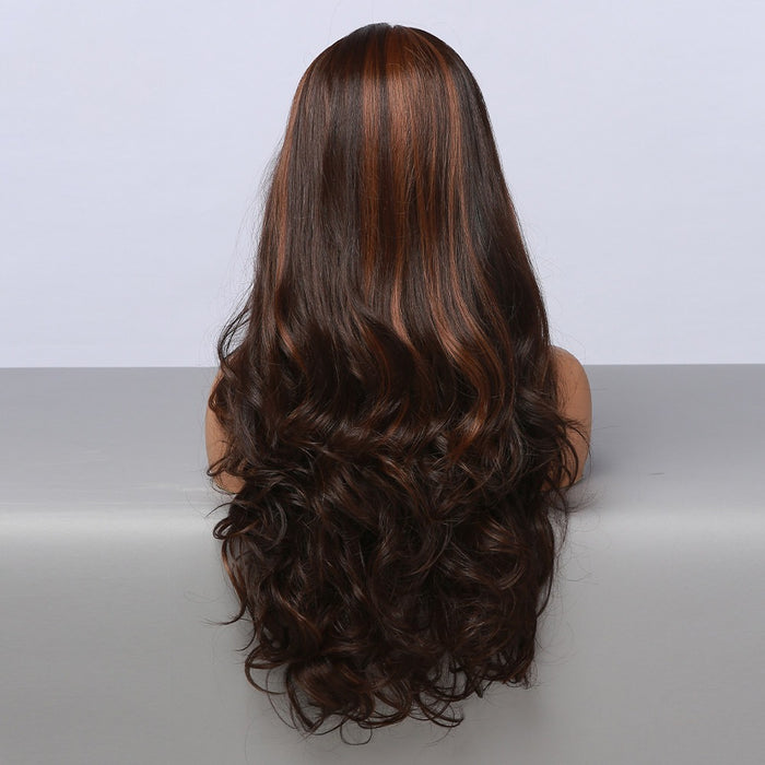 Synthetic Wavy Black Brown Lace Wigs with for Women synthetic hair wigs with highlights