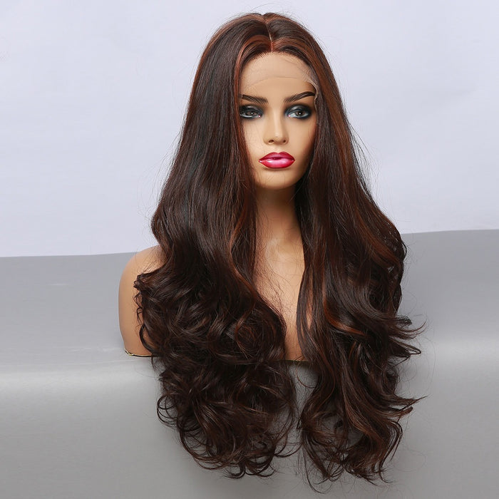 Synthetic Wavy Black Brown Lace Wigs with for Women synthetic hair wigs with highlights