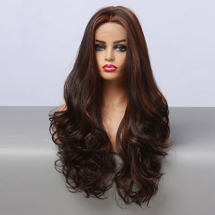 Synthetic Wavy Black Brown Lace Wigs with for Women synthetic hair wigs with highlights