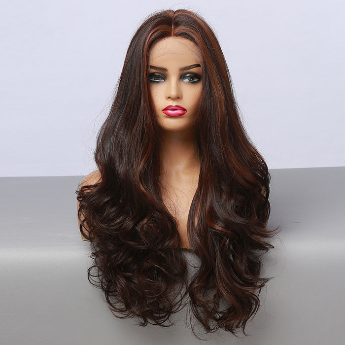 Synthetic Wavy Black Brown Lace Wigs with for Women synthetic hair wigs with highlights