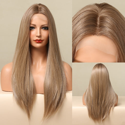 Straight Synthetic Lace Front Wigs for Women Brown Golden Lace Hair Wigs