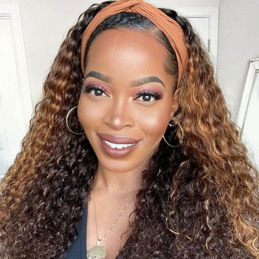 Highlight Headband Wigs Virgin Human Hair Ombre Curly Wigs